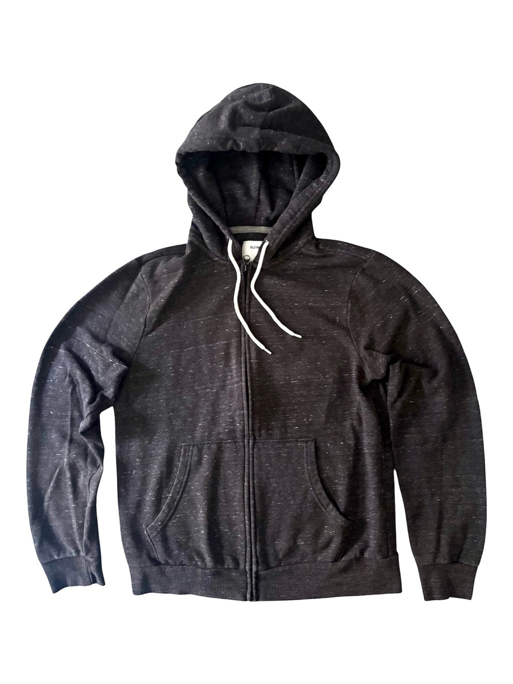 Old Navy Men's Charcoal Grey Speckled Full-Zip Fleece Hoodie, Great Condition